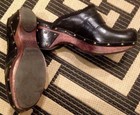 Black Stud Clogs Leather Shoe Faux Fur Brass Nailhead Buckle Boho Slide On Heel — photo 6
