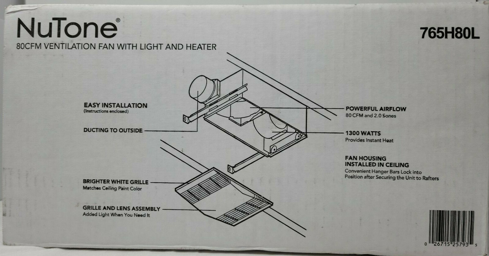 NuTone 765H80L 80 CFM Ceiling Bathroom Exhaust Fan with Light and 1300W  Heater 26715257935 | eBay