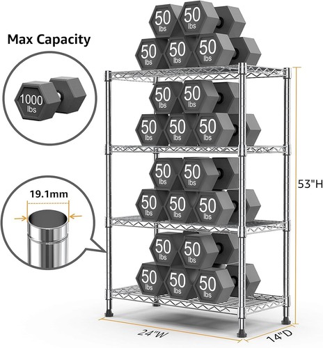 3/4/5 Tier Metal Wire Racks Garage Shelving Adjustable Heavy Duty Pantry Storage - Picture 8 of 34