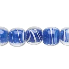 1 Std(34-36) Clear & Blue Swirl Lampwork 11-13mm Round Beads with 2-3mm Hole *