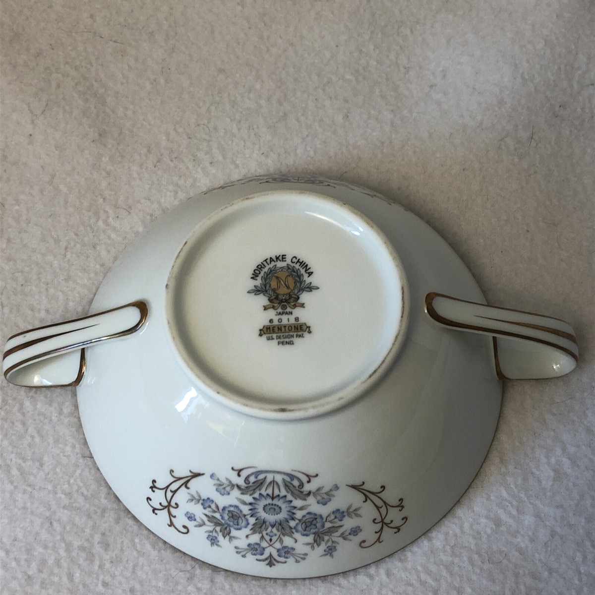 VTG Covered Sugar Dish by Noritake Mentone 6018 Blue Floral Gold