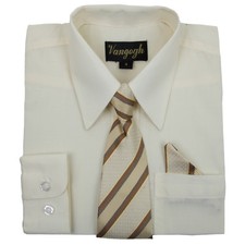 Boys Cream Dress Shirt V2000 with Matching Tie  Hankie Long Sleeves 4 to 20