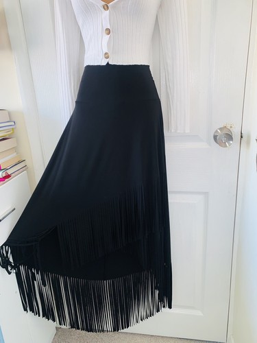 Joseph Ribkoff Black Skirt With Fringes Low High Length Uk Size 12 - Picture 6 of 15