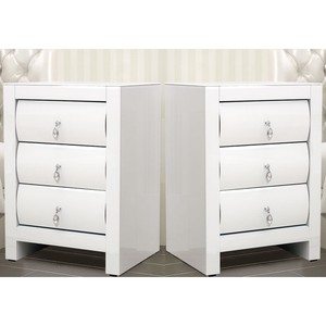 Pair of High Gloss Bow Front White Bedside Table Cabinet ...