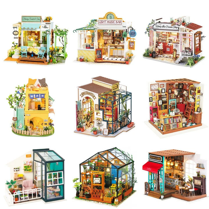 Robotime Dollhouse DIY Miniature Dollhouse Kit 1/24 Scale Candy House with  LED Room Making Kit Craft Hobby Kit Gifts for Boys Girls