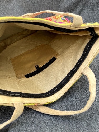 Barber Hand stitched Cloth Tote Bag two long straps Embroidered Multicolor - 第 5/6 張圖片