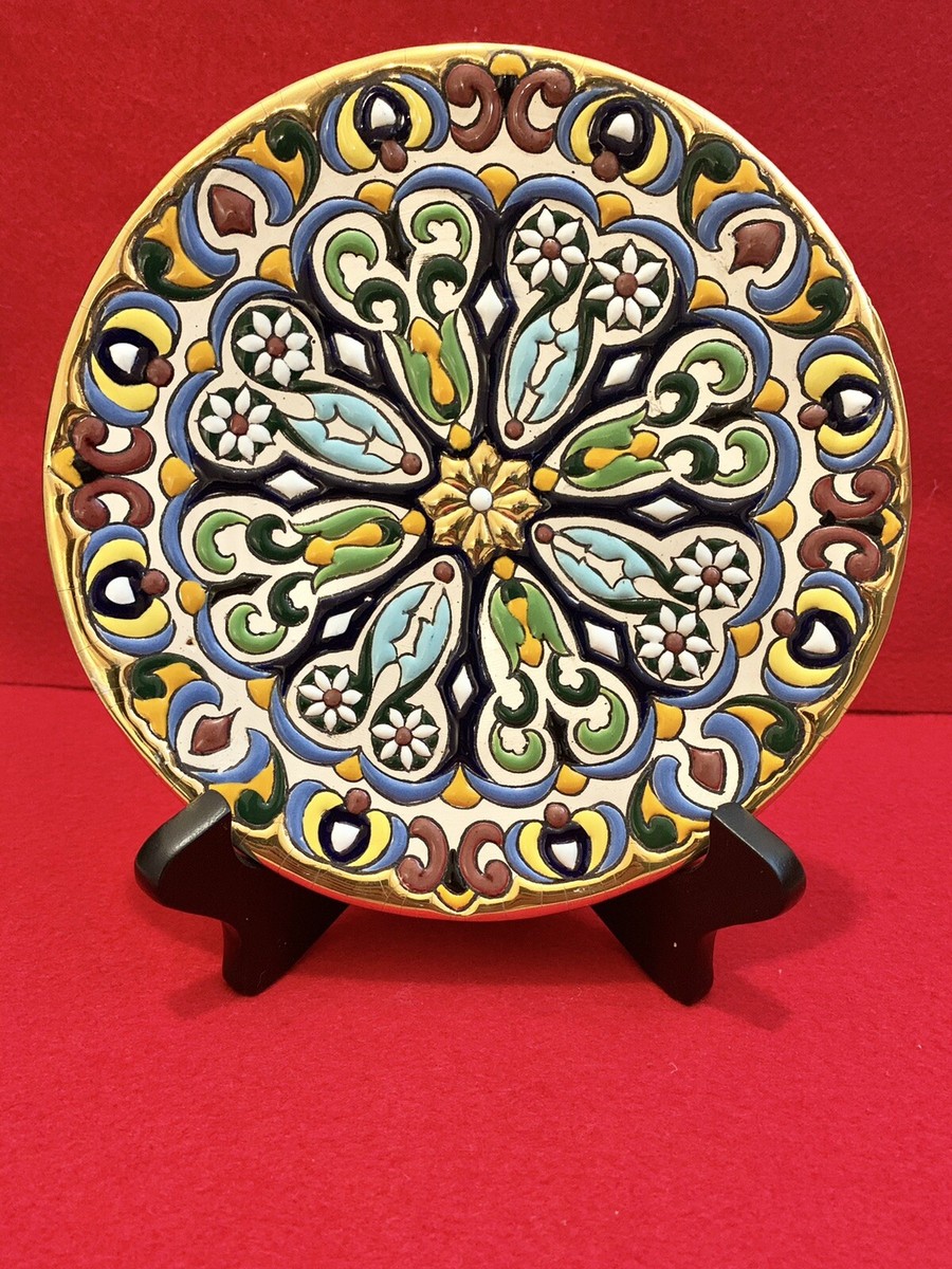 Ceramicas Sevilla Spain Moorish Ceramic Plate 24K Trim Esmaltado a