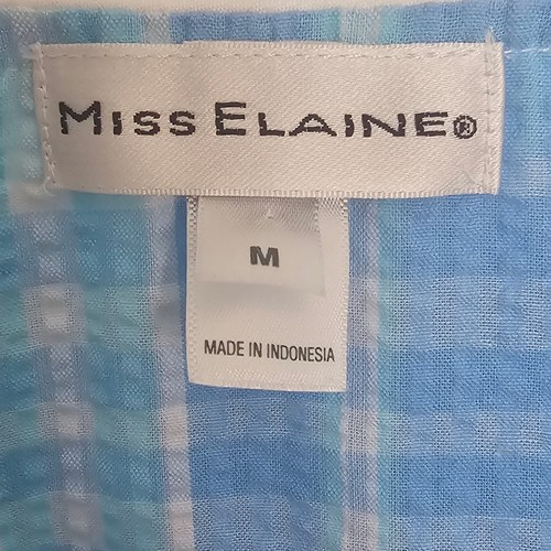 Miss Elaine Seersucker Long Robe Blue Plaid Floral Medium Loungewear Nightgown - Picture 2 of 10