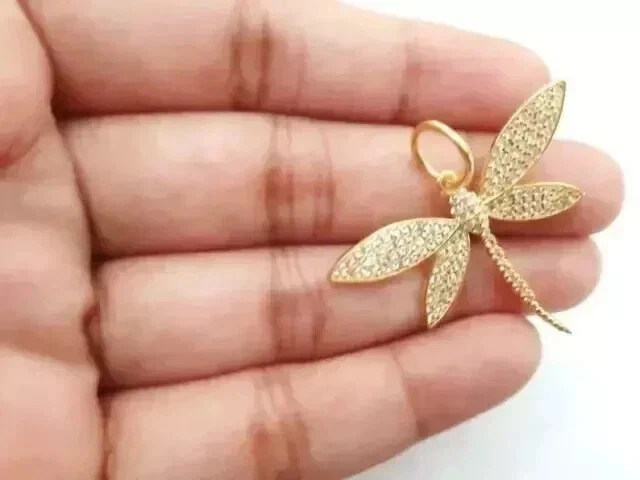 1.5ct Round Lab Created Diamond 14k Yellow Gold Plated Women's Dragonfly Pendant - Product main view