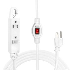 6 Ft 3 Outlets White Extension Cord with Inline Switch On/Off, 16/3 SJTW 3 Prong