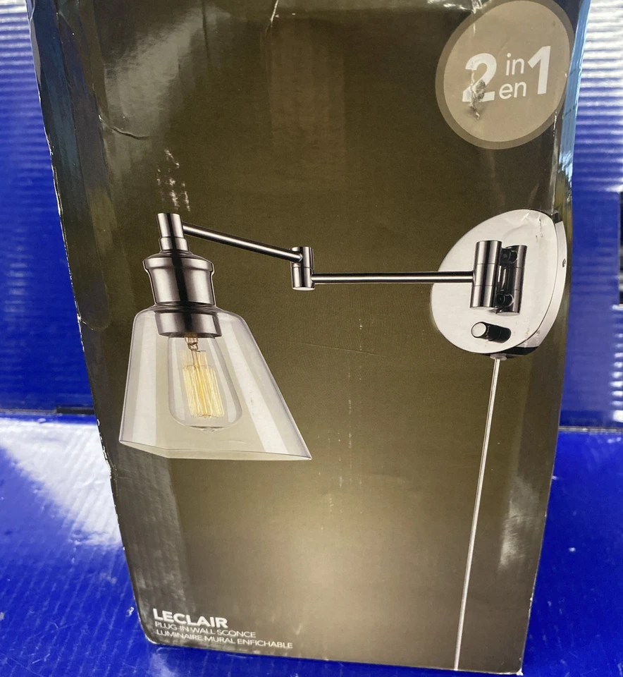 Aplique de pared Globe Electric LeClair 1 luz cromado brazo oscilante 65704 - caja dañada Foto 2 de 4