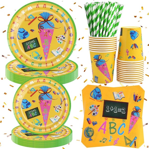 Einschulung Partygeschirr Set Pappteller Becher Servietten FüR Schulanfang-image