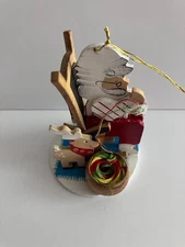 1983 Emgee Schmid Wood Santa Knitting in Rocking Chair Ornament