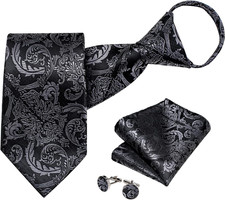Silk Zipper Ties for Men,Paisley Solid Plaid Pre-tied Tie and Pocket Square Cuff