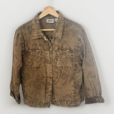 Vtg Chicos Jacket M Olive Brown Embroidered Lightweight Boho Lagenlook Hippie