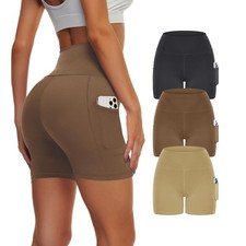 3 Pack High Waisted Biker Shorts for Women with Pockets, Tummy Control Yoga W...