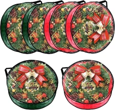 6 Pcs Christmas Wreath Storage Bag, 24" Dia round Wreath Storage Container with 