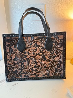 Shazel Handbag with Dark Brown Tribal Carving