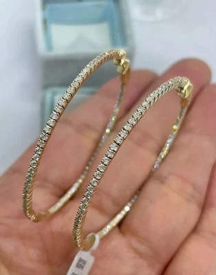 Große Creolen 3 kt Rundschliff Laborgefertigt Diamant in 14 K Gelbgold-Finish