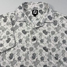 FootJoy Mens ProDry Floral AOP Golf Polo Shirt Grey White Short Sleeve Large L