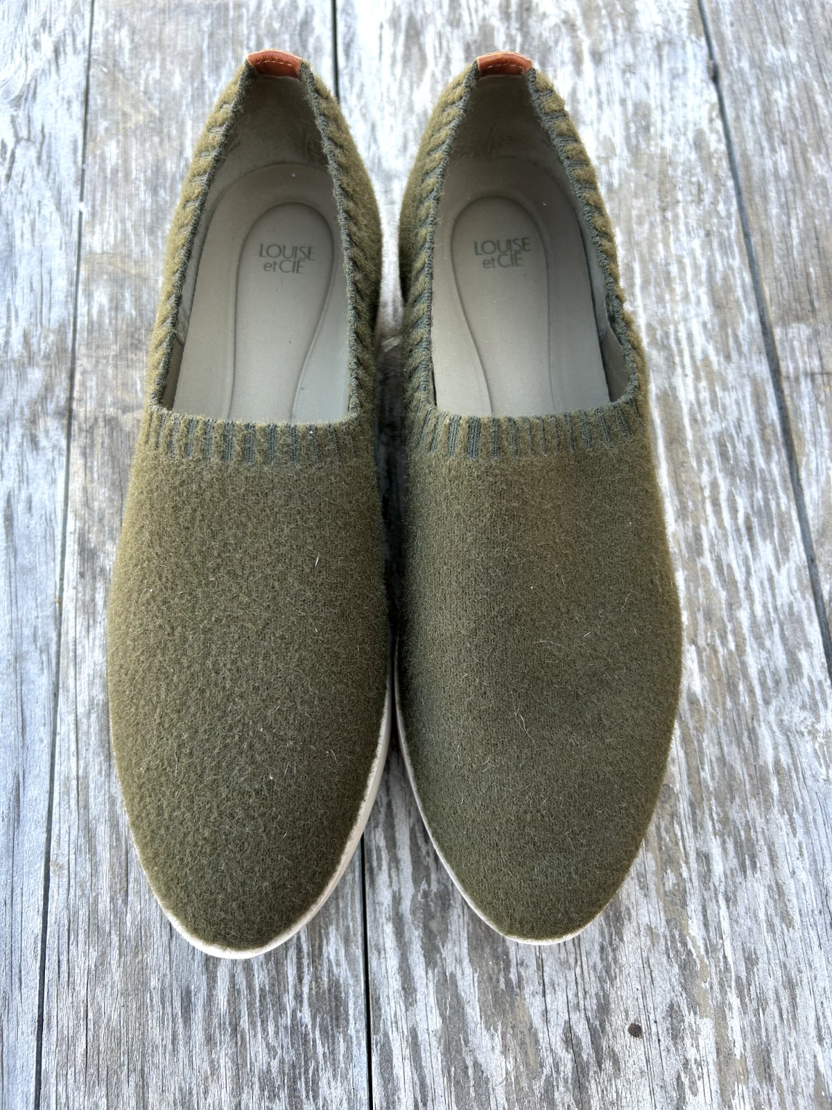 Louise EtCie Raja Shoes Women 8M Olive Wool ComfortSlipOn Platform Fishermancore
