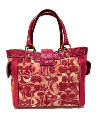 RARE Coach Ltd Ed Chenille C Python trim PINK Boxy Butterfly Tote