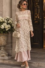 Vintage SCOTT MCCLINTOCK Ivory Satin Wedding Lace Victorian Prairie Dress - 8
