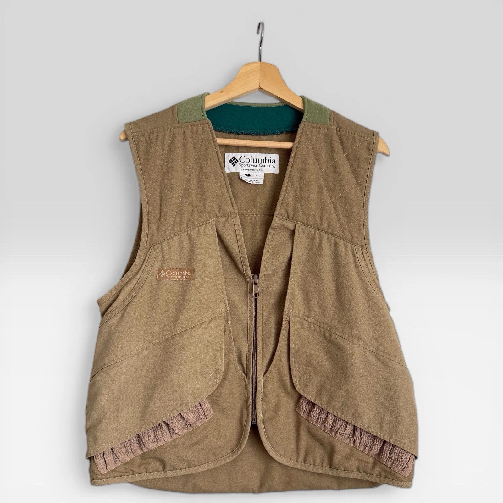 Vintage Columbia Fishing Vest Tan Utility Outdoor Zip Mens S M Japan Label Small