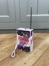 Working Vintage AM-FM Novelty Radio Ribena Blackcurrant Juice Drink Carton 1980s