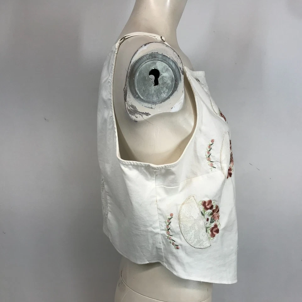 FREE PEOPLE - BLUSA SIN MANGAS MUJER XL - BLANCA FLORAL BORDADA CON BOTONES Foto 4 de 4