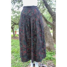 Vtg 1980s Gold Winter Floral Culottes High Waist Pleated Pockets Flair Pants