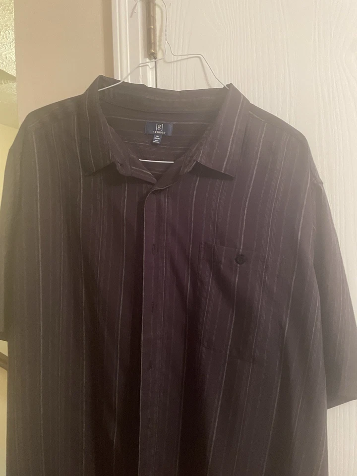 Camisa para hombre George 3XL calce clásico a cuadros con botones manga corta negra Foto 3 de 4