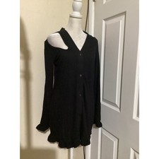 N:Philanthropy Esteban Black Ribbed Cold Shoulder Ruffle Mini Dress Large NEW