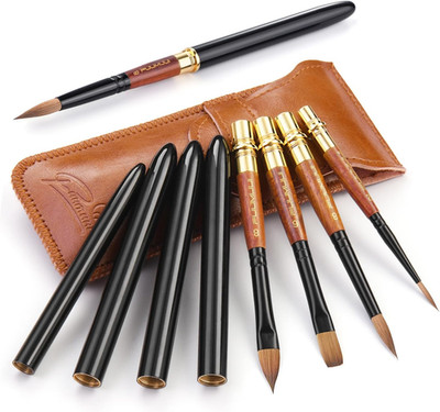 Sable Travel Watercolor Brushes, Fuumuui 4Pcs Elegant Kolinsky Sable Travel Brus