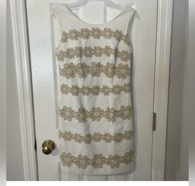 White And Gold Flower Appliqué Lilly Pulitzer Dress Size 0
