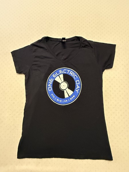 One Electric Day Shirt Graphic Tee Short Sleeve Size L Cotton Black Womens