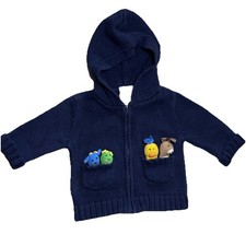 Baby Einstein Knit Hooded Cardigan Sweater 4 Puppets Zip Size 3-6 Mo