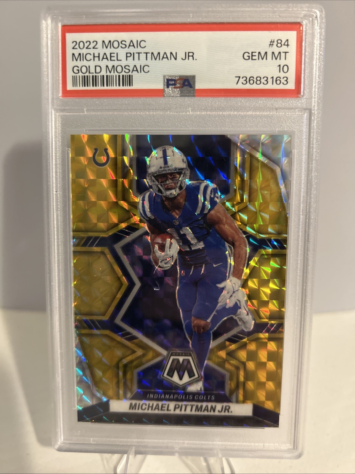 2022 Panini Mosaic Michael Pittman Jr. #84 Gold Mosaic Prizm /10 PSA 10 (POP 4)
