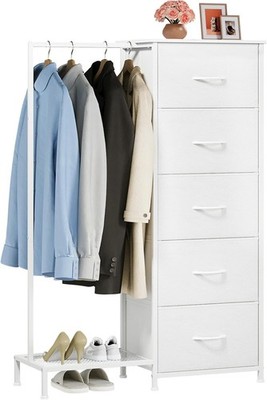 Dresser with Hanging Rack 5 Drawers Reversible Tall Storage Tower for Bedroom