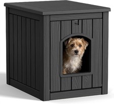 Outdoor Indoor Resin Dog House Black Medium Multi-Functional Pet House