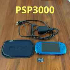 SONY PSP-3000 Vibrant Blue Console Tested - Charger, Case & Memory Card Included