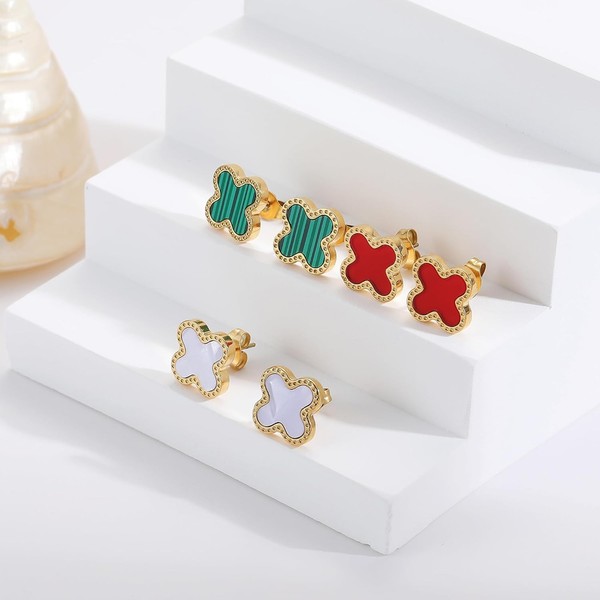 Alternate view of 18k Gold Plated Clover Earrings For Women Four Leaf Clover Stud Earrings Lucky