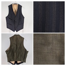 Vintage 20s 30s Waistcoat Vest Striped Lapeled Buckle Back Wool Workwear 38