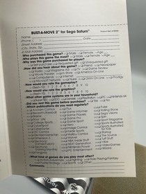 Sega Saturn Bust-A-Move 2: Arcade Edition 1996 Foam Manual Reg Card Tested