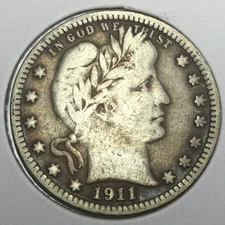 1911-D Barber Quarter in fine better key date