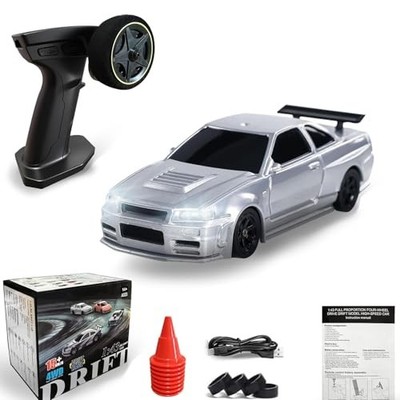 1/43 Mini RC Drift Car with Gyroscope, 2.4GHz 4WD Full Proportional Silver-g