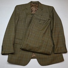 Jos A Bank 44R 36x30 Brown Glenn Check 100 Wool Mens Jacket Pants Suit