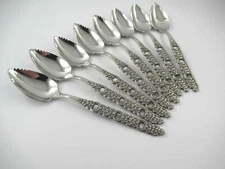 8 Serrated Fruit Spoons VIOLA, VOILA Oneida Community Black Accent Stainless