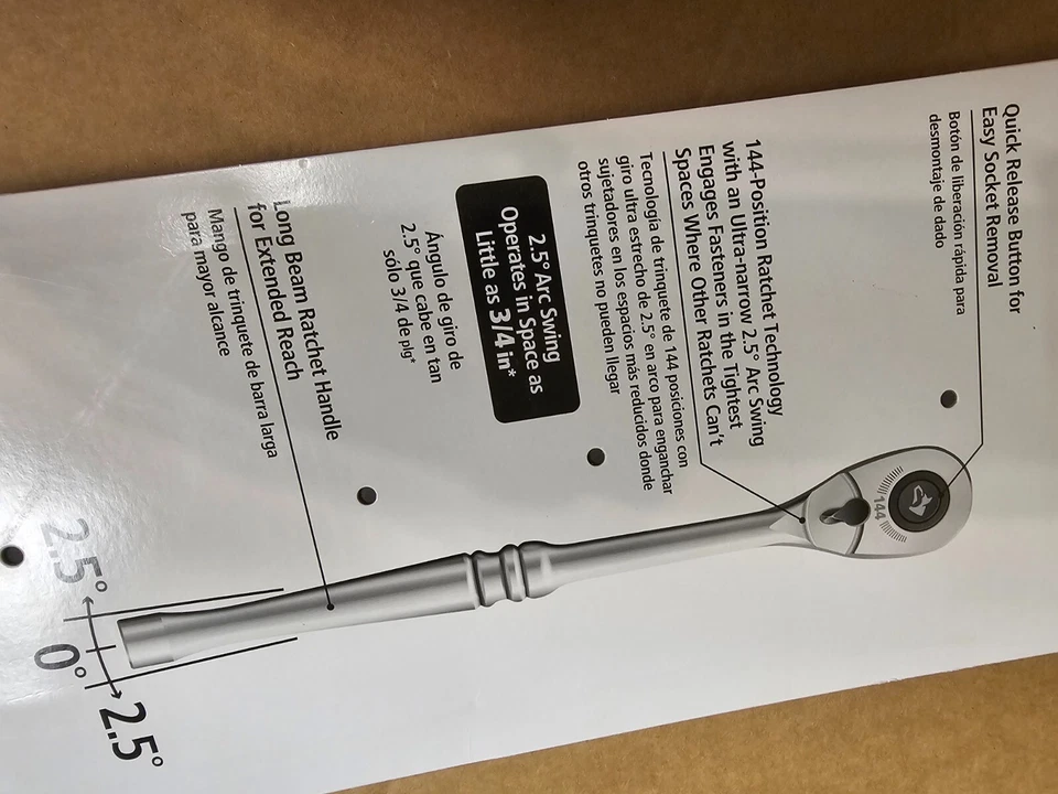 BRAND NEW HUSKY 1/2 Drive CHROME POLISH RATCHET Long Beam Extended 2.5 Arc Swing - Image 2 of 4