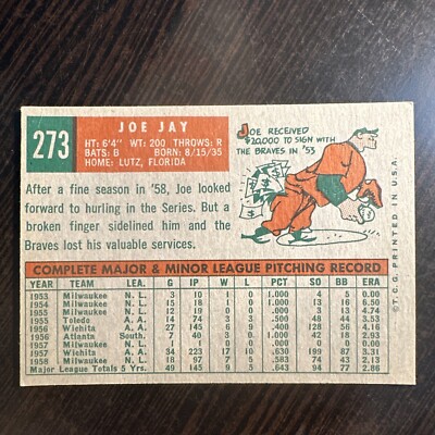 1959 TOPPS JOE JAY CARD #273 EX OR BETTER *Hot Corner Vintage* A